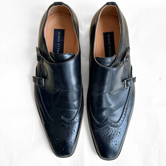 Gino Vitale Men 12 Black Wing Tip Dress Shoe Double Monk Strap Brogue Loafer main image 7